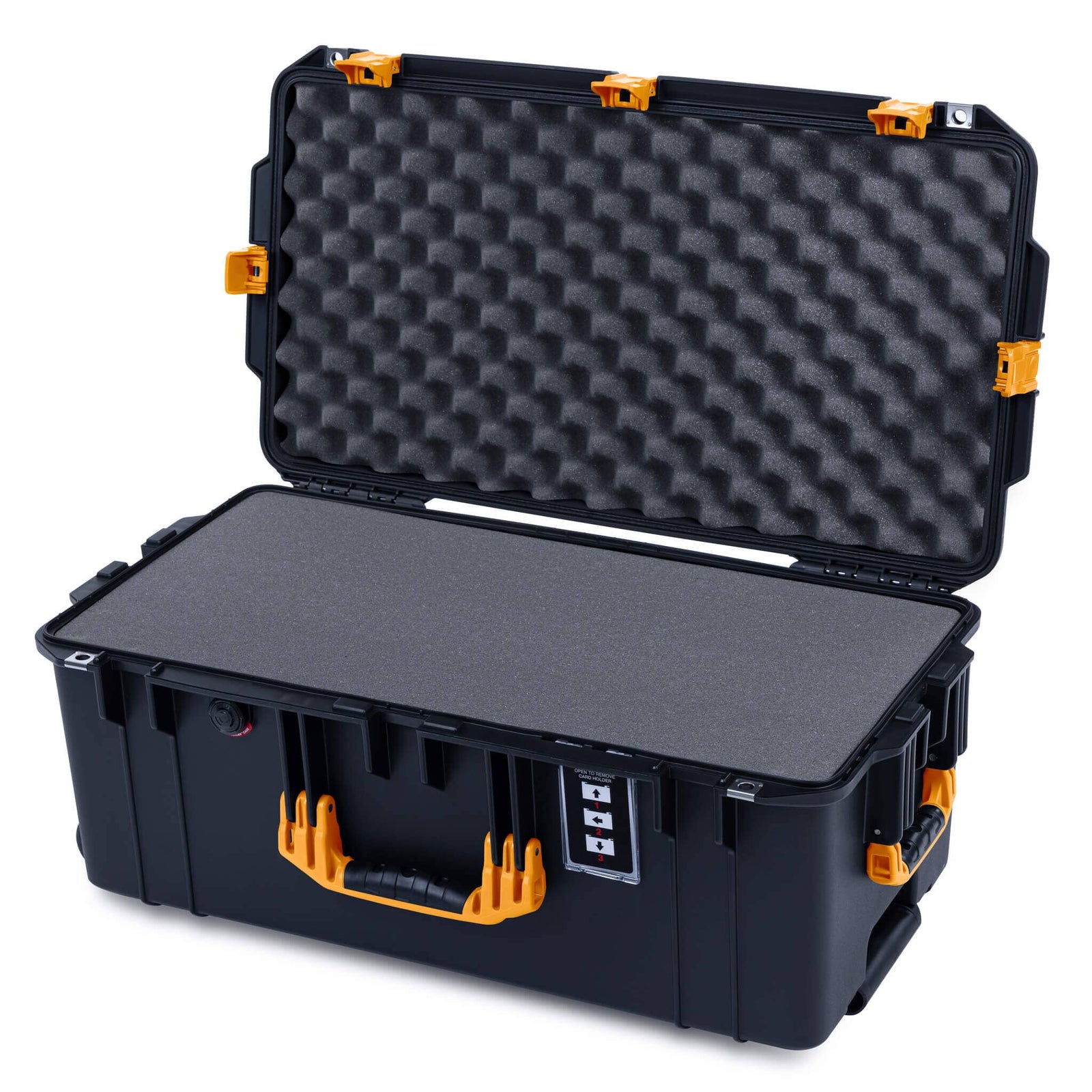 Pelican 1606 Air Case, Black with Yellow Handles & Latches Pick & Pluck Foam with Convolute Lid Foam ColorCase 016060-0001-110-241