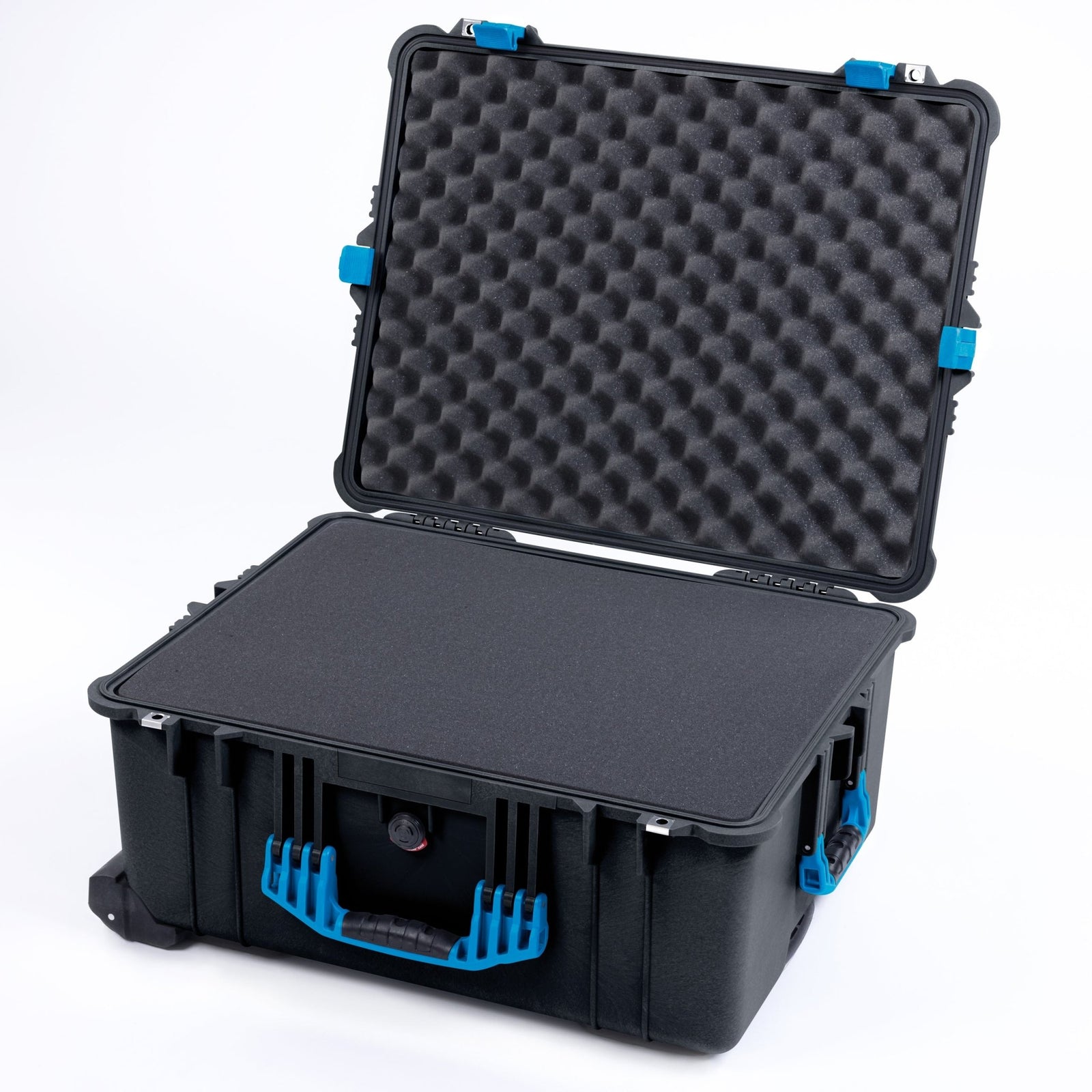 Pelican 1610 Case, Black with Blue Handles and Latches - Pick & Pluck Foam / Lid Foam