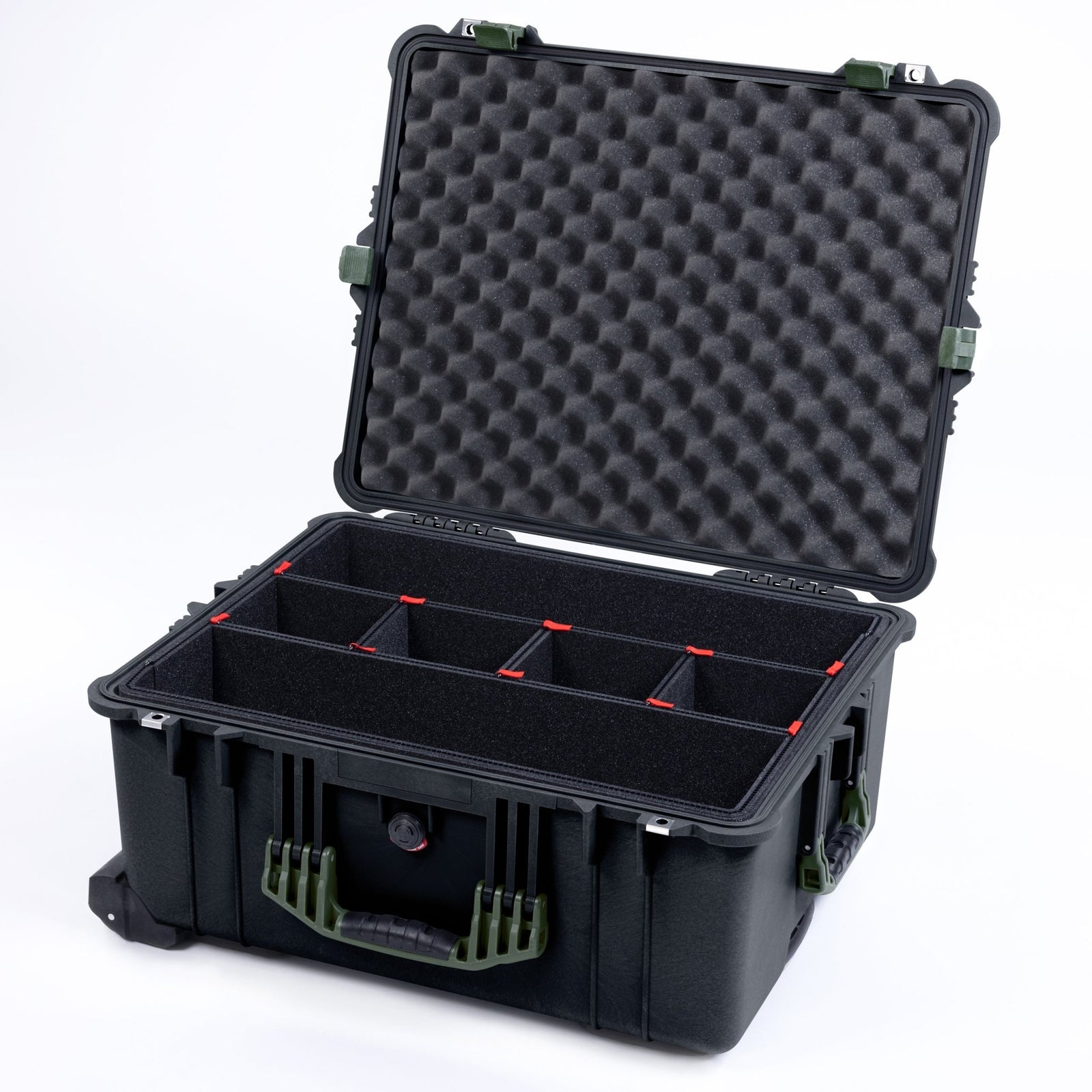 Pelican 1610 Case, Black with OD Green Handles and Latches - TrekPak Divider System / Convoluted Lid Foam