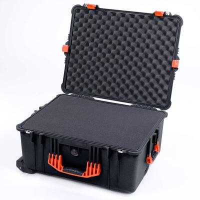 Pelican 1610 Case, Black with Orange Handles and Latches ColorCase