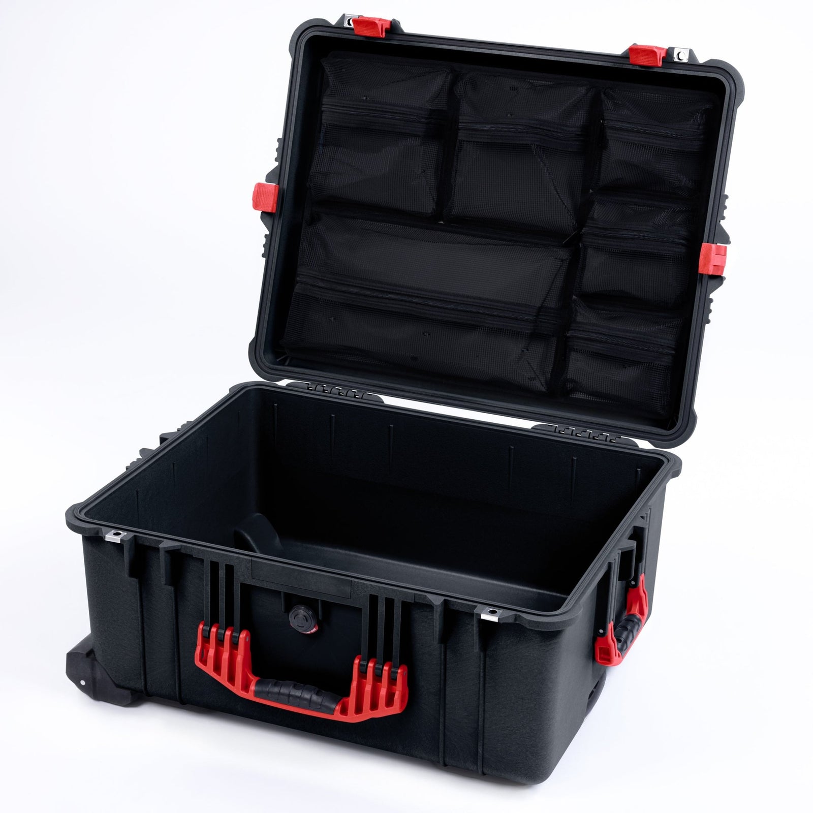 Pelican 1610 Case, Black with Red Handles and Latches - Mesh Lid Organizer Only