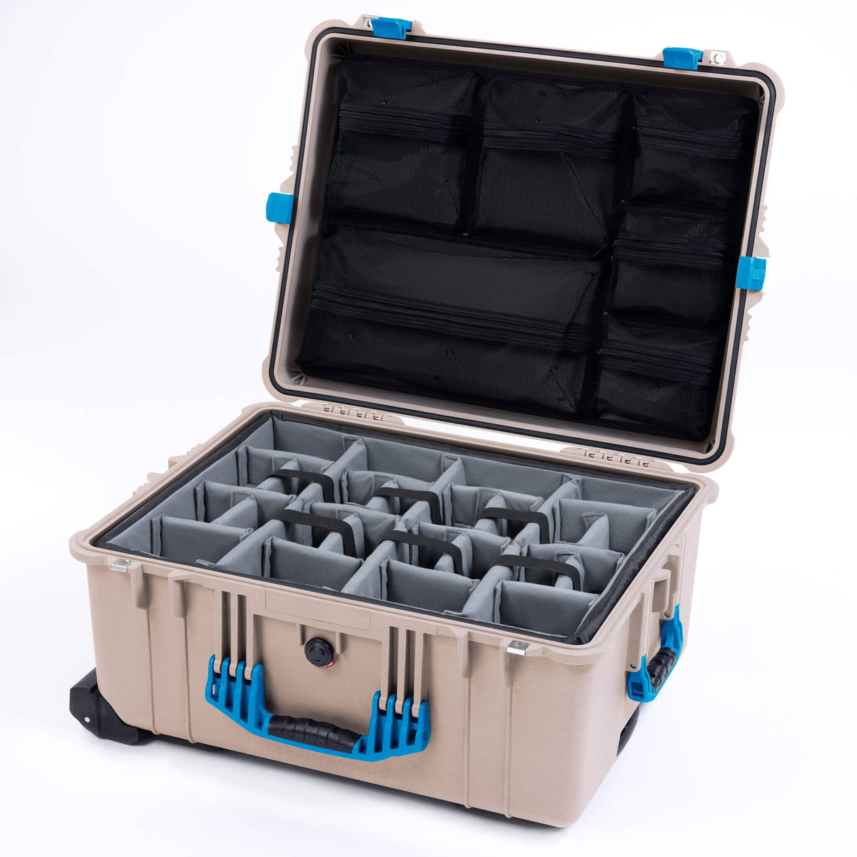 Pelican 1610 Case, Desert Tan with Blue Handles and Latches ColorCase 