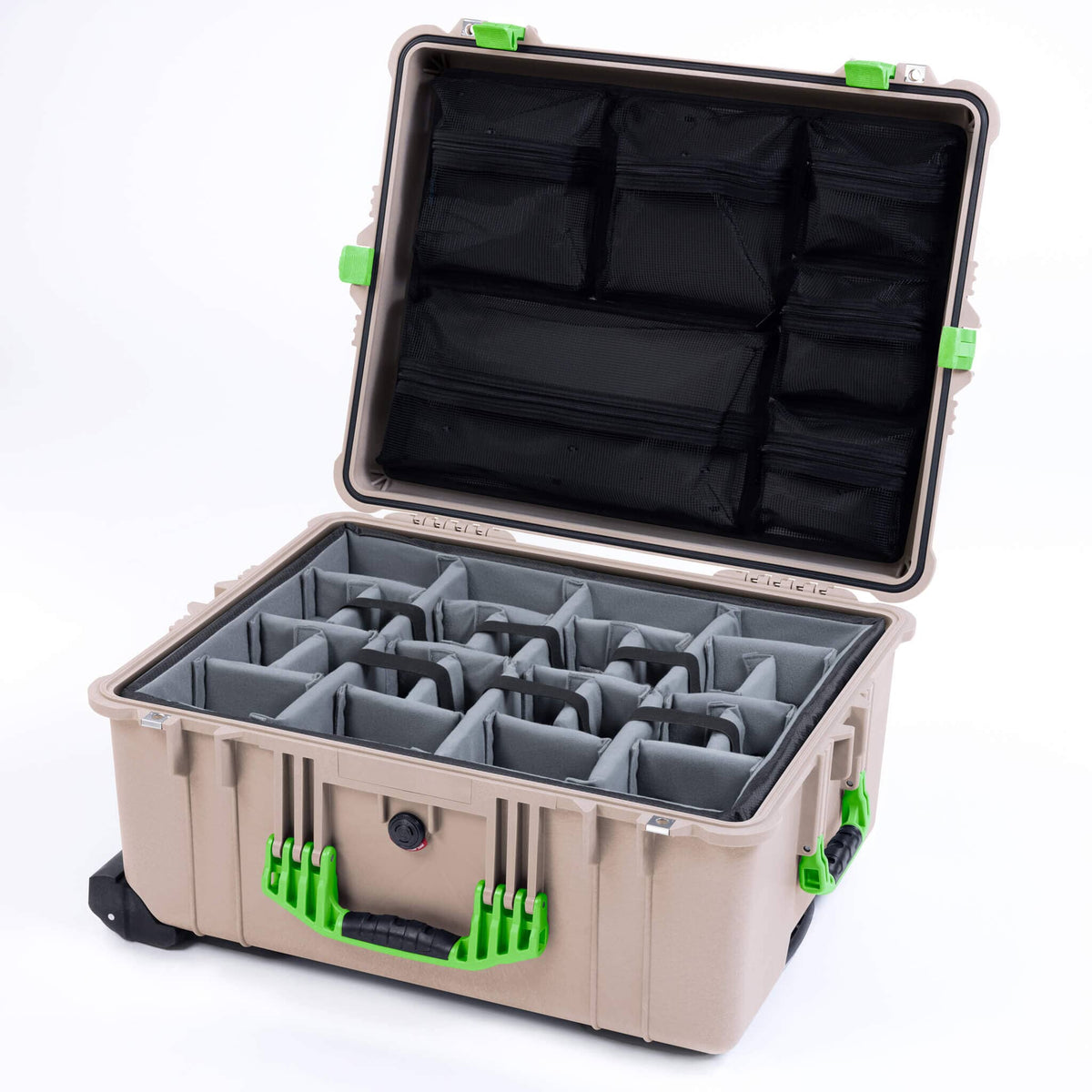 Pelican 1610 Case, Desert Tan with Lime Green Handles and Latches ColorCase 