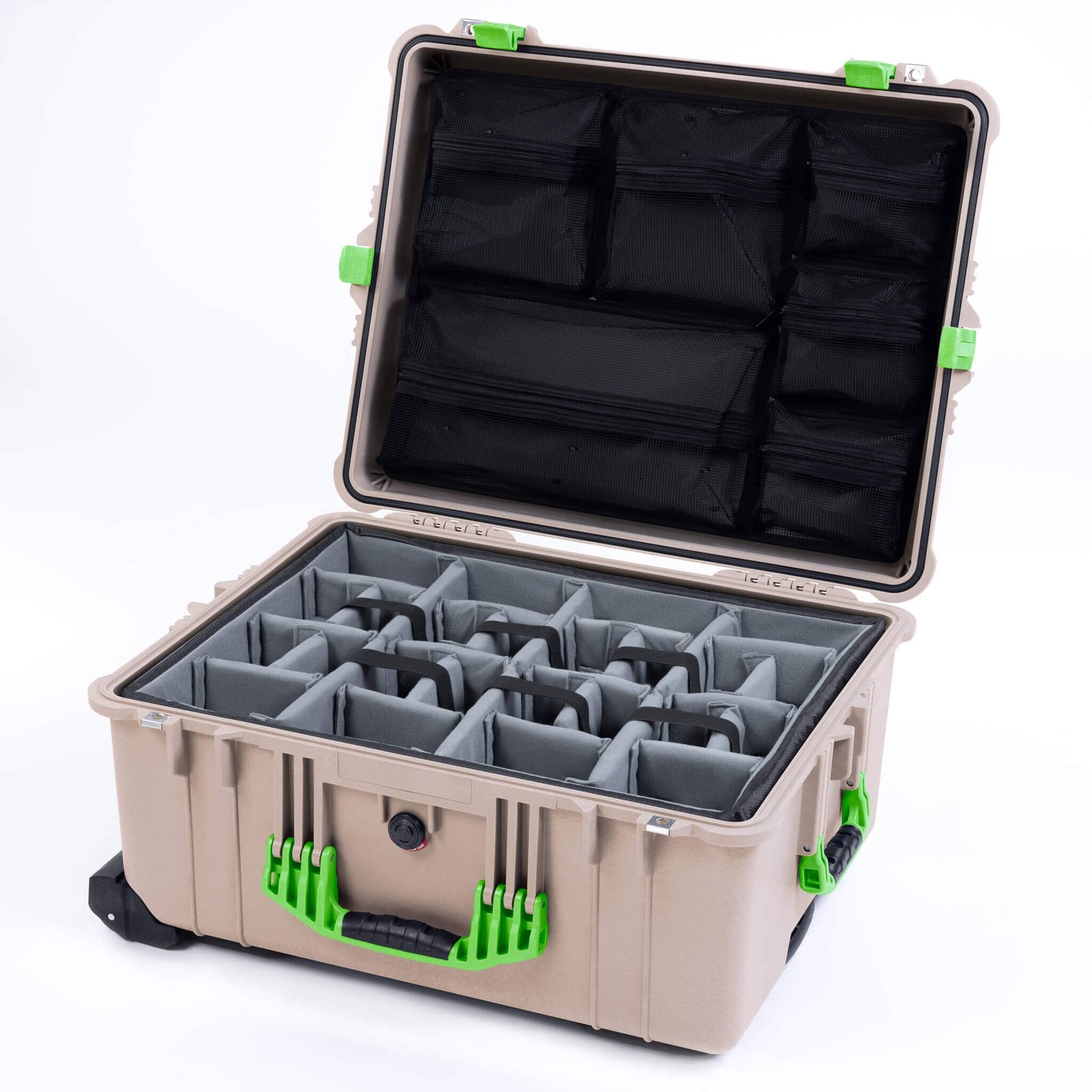Pelican 1610 Case, Desert Tan with Lime Green Handles and Latches ColorCase 