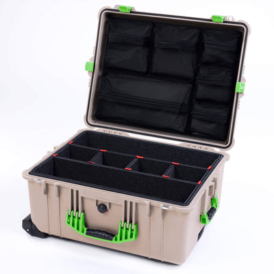 Pelican 1610 Case, Desert Tan with Lime Green Handles and Latches ColorCase