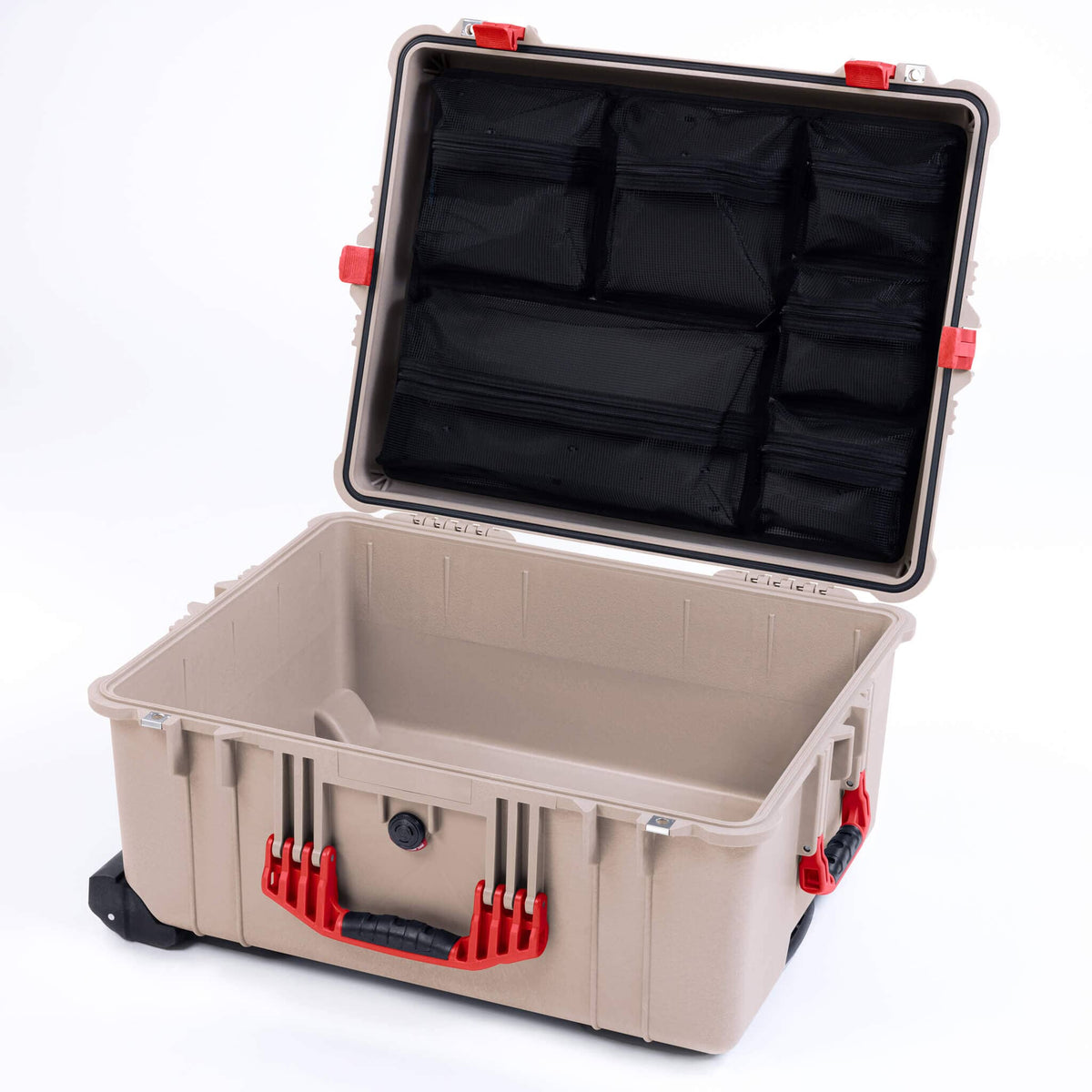 Pelican 1610 Case, Desert Tan with Red Handles and Latches ColorCase 