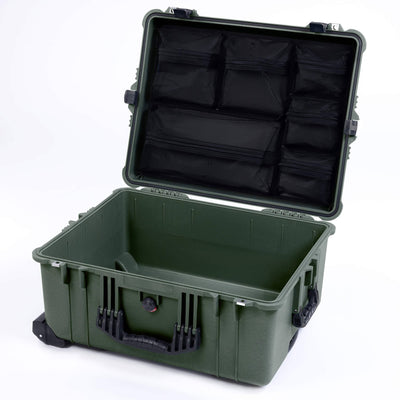 Pelican 1610 Case, OD Green with Black Handles and Latches Mesh Lid Organizer Only ColorCase 016100-0100-130-110