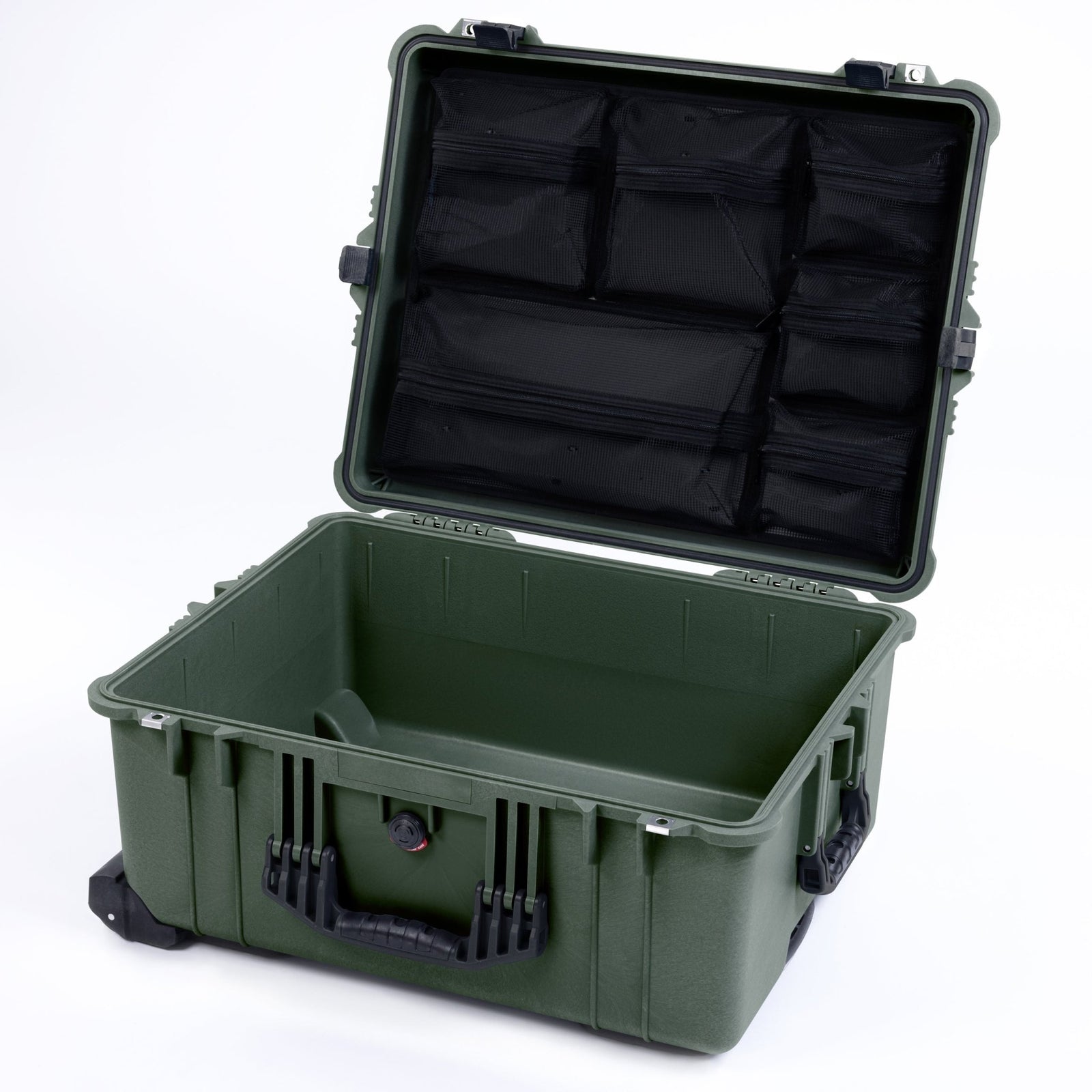 Pelican 1610 Case, OD Green with Black Handles and Latches - Mesh Lid Organizer Only