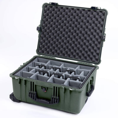 Pelican 1610 Case, OD Green with Black Handles and Latches Gray Padded Microfiber Dividers with Convoluted Lid Foam ColorCase 016100-0070-130-110