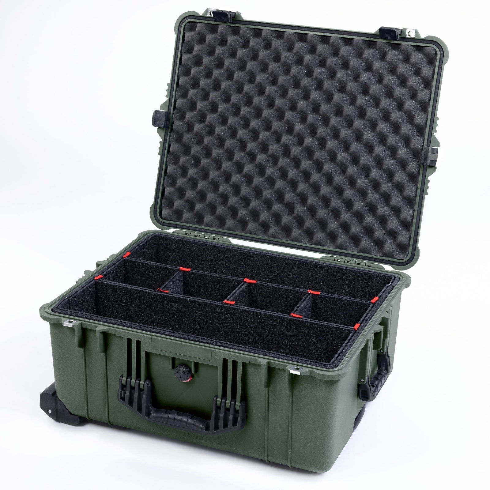 Pelican 1610 Case, OD Green with Black Handles and Latches - TrekPak Divider System / Convoluted Lid Foam
