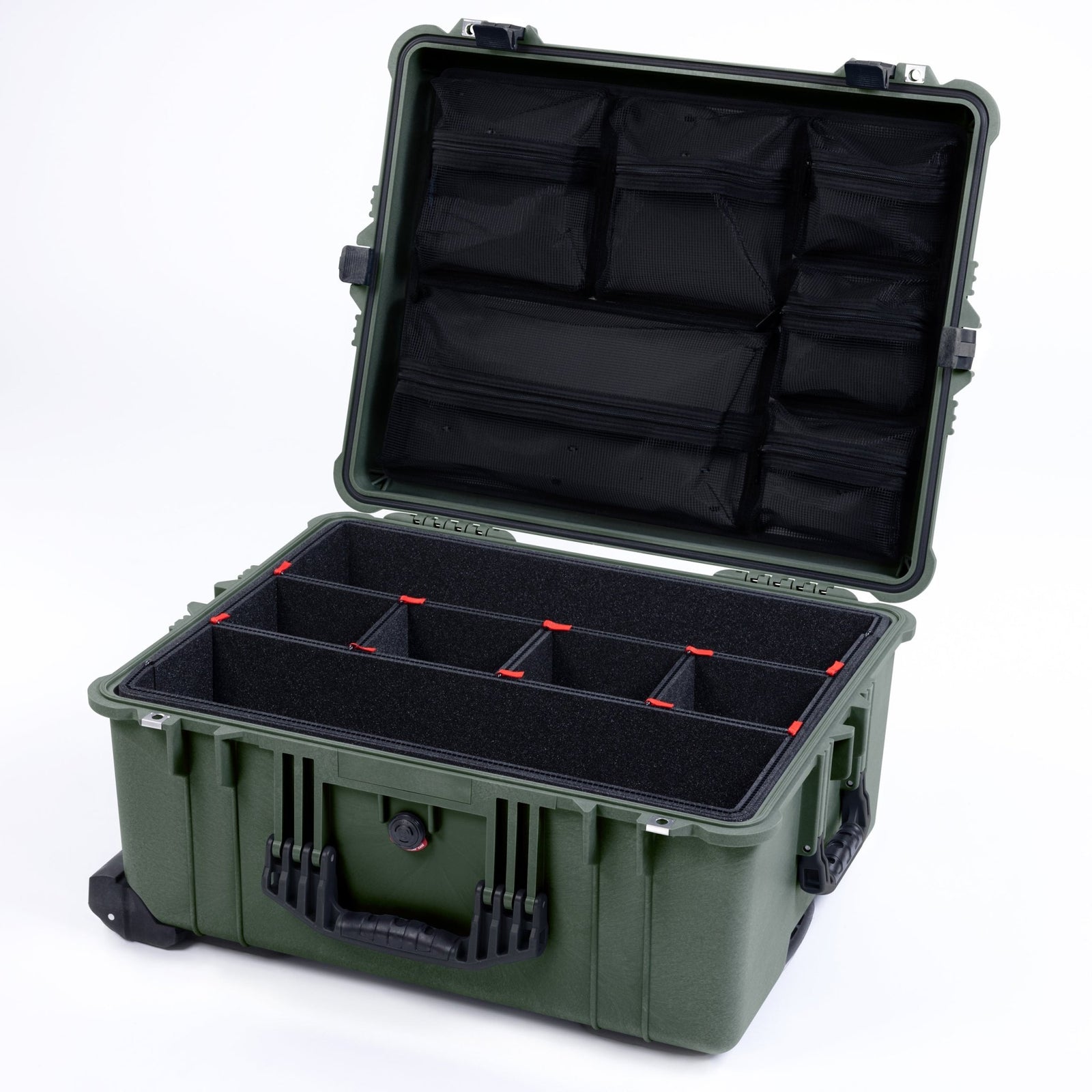 Pelican 1610 Case, OD Green with Black Handles and Latches - TrekPak Divider System / Mesh Lid Organizer