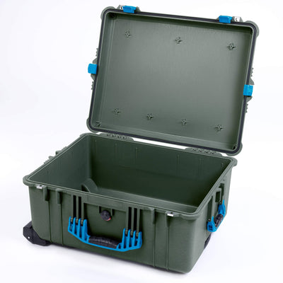 Pelican 1610 Case, OD Green with Blue Handles and Latches None (Case Only) ColorCase 016100-0000-130-120