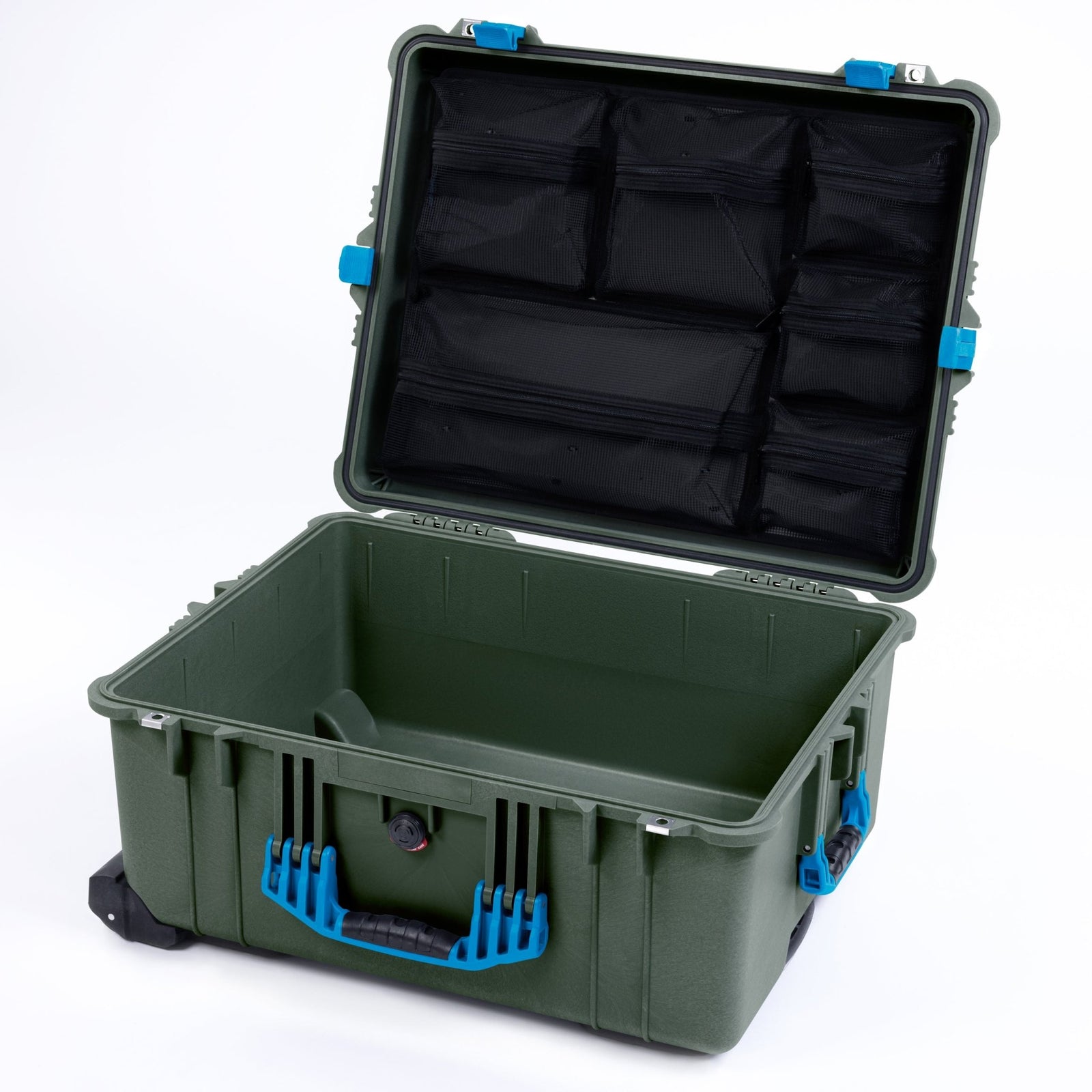Pelican 1610 Case, OD Green with Blue Handles and Latches - Mesh Lid Organizer Only
