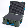 Pelican 1610 Case, OD Green with Blue Handles and Latches Pick & Pluck Foam with Convoluted Lid Foam ColorCase 016100-0001-130-120