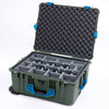 Pelican 1610 Case, OD Green with Blue Handles and Latches Gray Padded Microfiber Dividers with Convoluted Lid Foam ColorCase 016100-0070-130-120