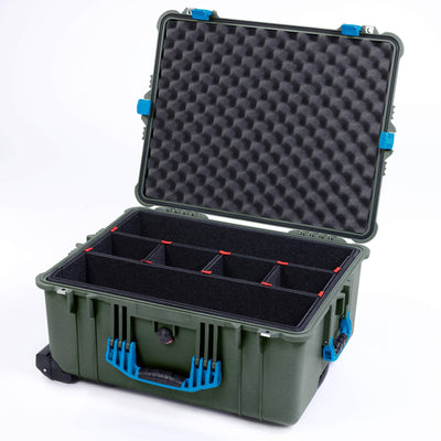 Pelican 1610 Case, OD Green with Blue Handles and Latches TrekPak Divider System with Convoluted Lid Foam ColorCase 016100-0020-130-120