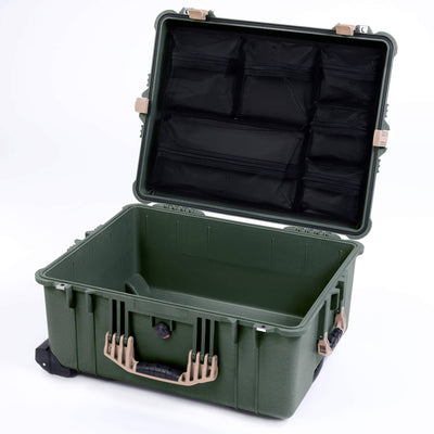Pelican 1610 Case, OD Green with Desert Tan Handles and Latches Mesh Lid Organizer Only ColorCase 016100-0100-130-310