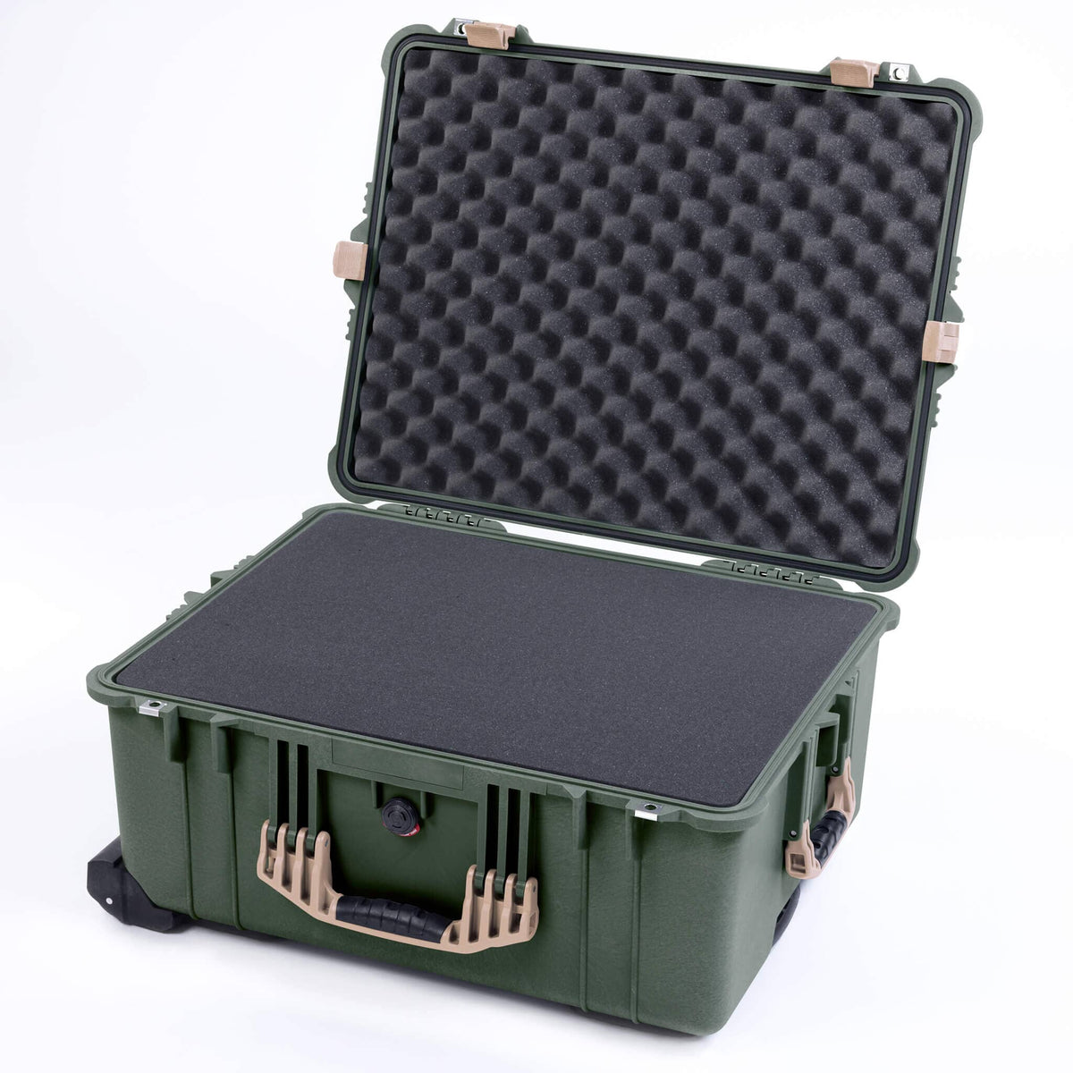 Pelican 1610 Case, OD Green with Desert Tan Handles and Latches Pick &amp; Pluck Foam with Convoluted Lid Foam ColorCase 016100-0001-130-310