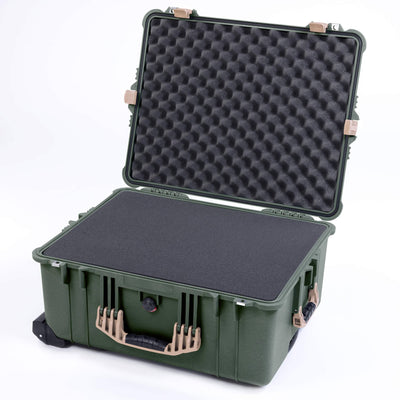 Pelican 1610 Case, OD Green with Desert Tan Handles and Latches Pick & Pluck Foam with Convoluted Lid Foam ColorCase 016100-0001-130-310