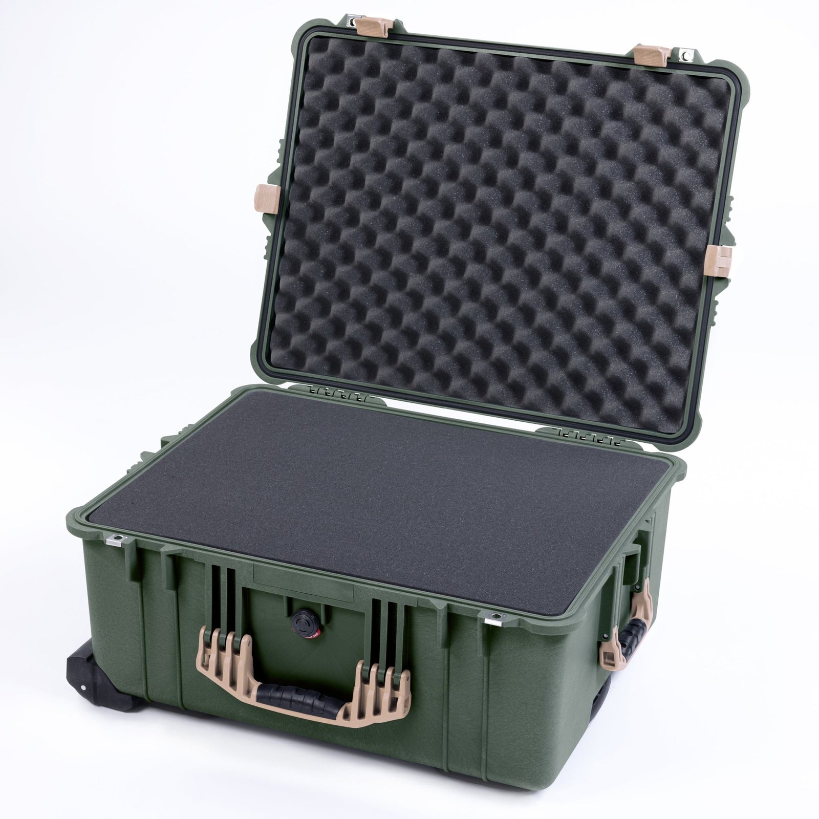 Pelican 1610 Case, OD Green with Desert Tan Handles and Latches - Pick & Pluck Foam / Lid Foam