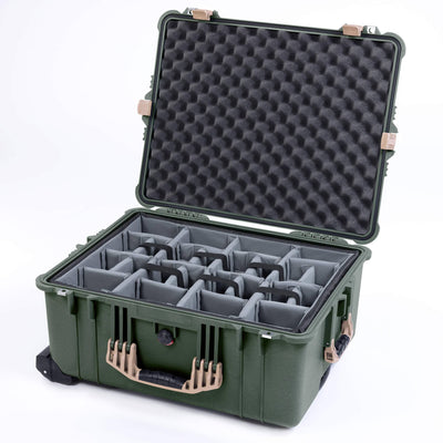 Pelican 1610 Case, OD Green with Desert Tan Handles and Latches Gray Padded Microfiber Dividers with Convoluted Lid Foam ColorCase 016100-0070-130-310