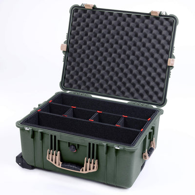 Pelican 1610 Case, OD Green with Desert Tan Handles and Latches TrekPak Divider System with Convoluted Lid Foam ColorCase 016100-0020-130-310