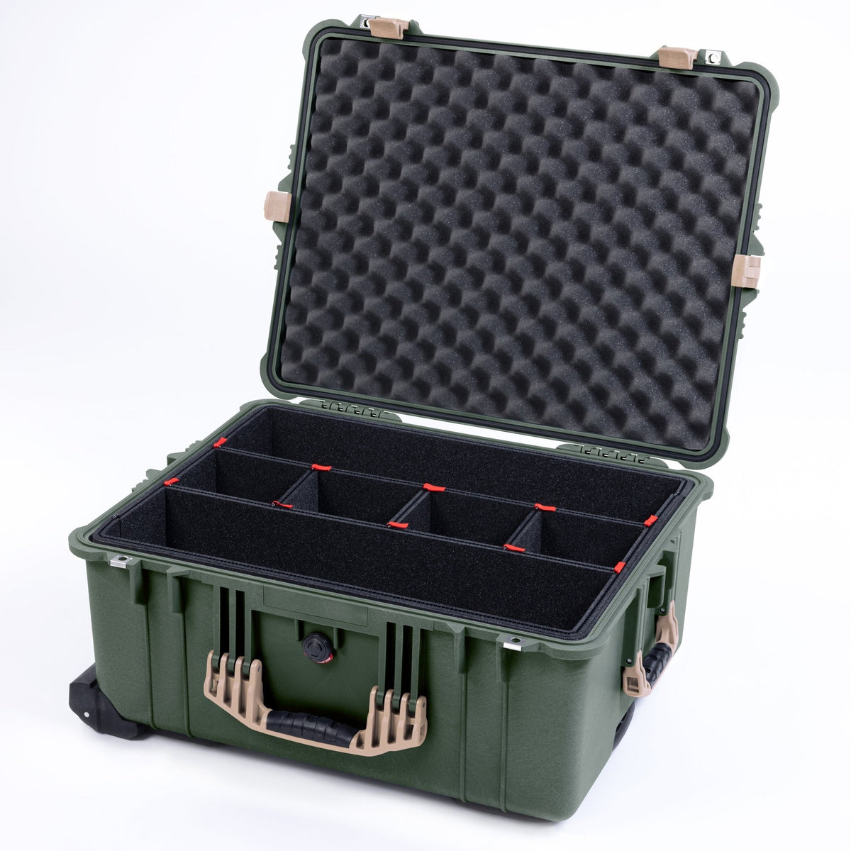 Pelican 1610 Case, OD Green with Desert Tan Handles and Latches - TrekPak Divider System / Convoluted Lid Foam