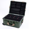 Pelican 1610 Case, OD Green with Desert Tan Handles and Latches TrekPak Divider System with Mesh Lid Organizer ColorCase 016100-0120-130-310