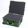 Pelican 1610 Case, OD Green with Lime Green Handles and Latches Pick & Pluck Foam with Convoluted Lid Foam ColorCase 016100-0001-130-300