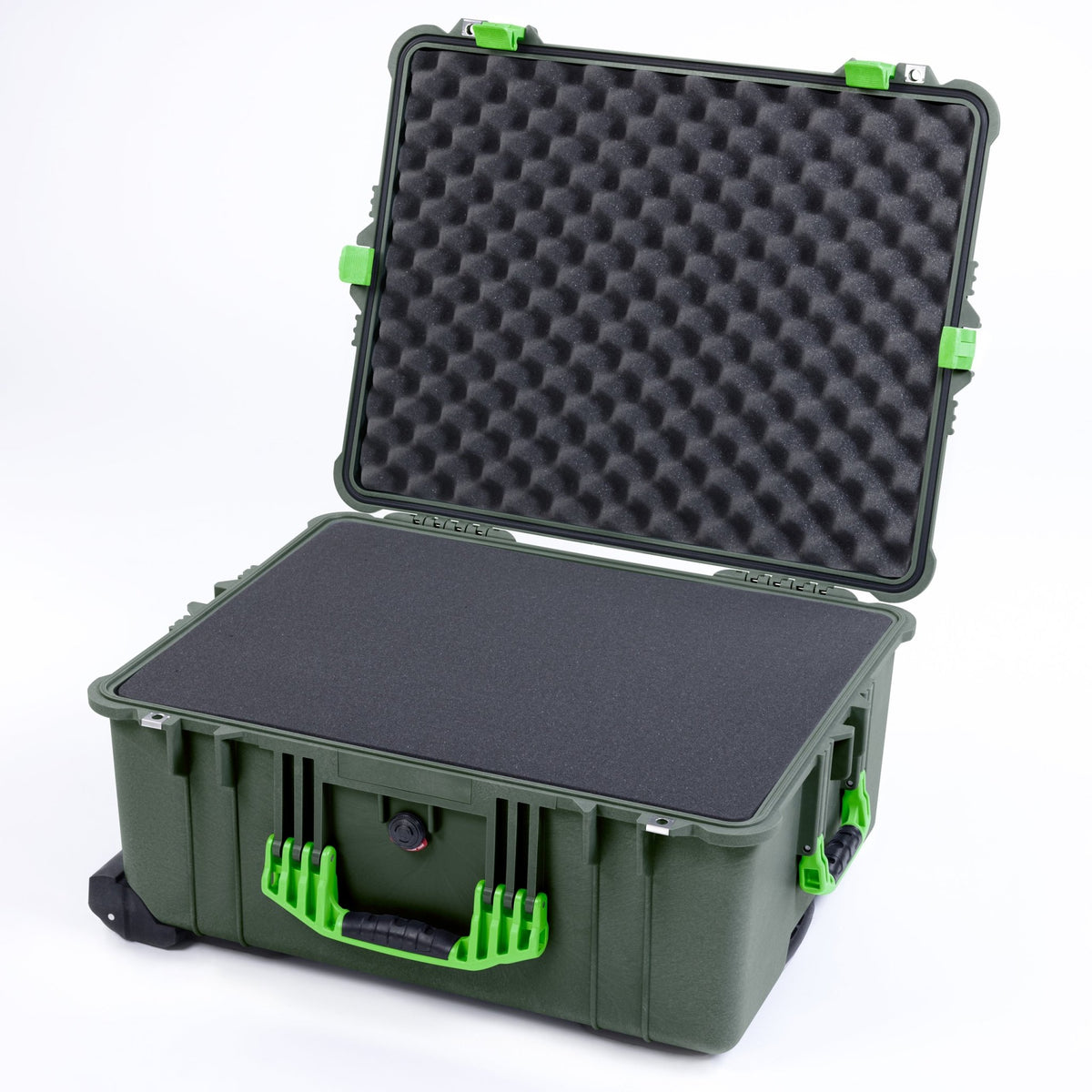 Pelican 1610 Case, OD Green with Lime Green Handles and Latches - Pick &amp; Pluck Foam / Lid Foam
