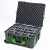 Pelican 1610 Case, OD Green with Lime Green Handles and Latches Gray Padded Microfiber Dividers with Convoluted Lid Foam ColorCase 016100-0070-130-300