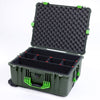 Pelican 1610 Case, OD Green with Lime Green Handles and Latches TrekPak Divider System with Convoluted Lid Foam ColorCase 016100-0020-130-300