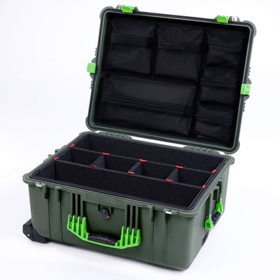 Pelican 1610 Case, OD Green with Lime Green Handles and Latches TrekPak Divider System with Mesh Lid Organizer ColorCase 016100-0120-130-300