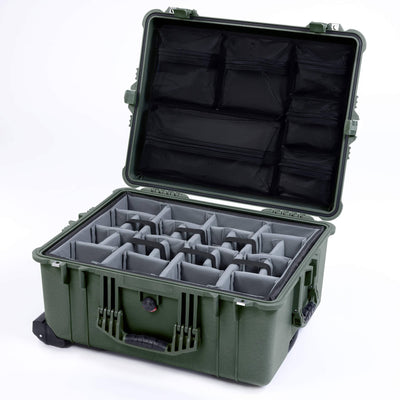 Pelican 1610 Case, OD Green Gray Padded Microfiber Dividers with Mesh Lid Organizer ColorCase 016100-0170-130-130
