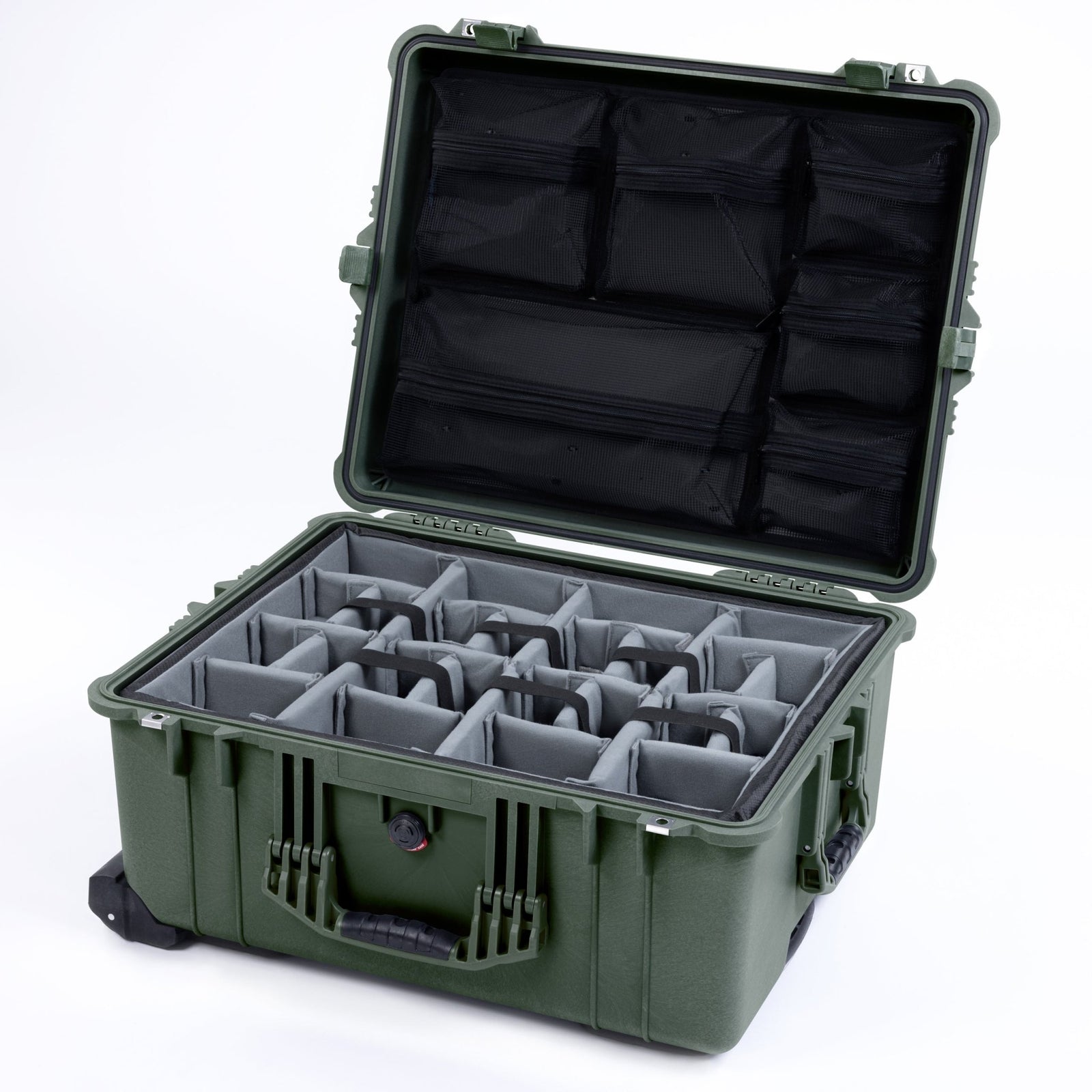 Pelican 1610 Case, OD Green - Padded Microfiber Dividers / Mesh Lid Organizer