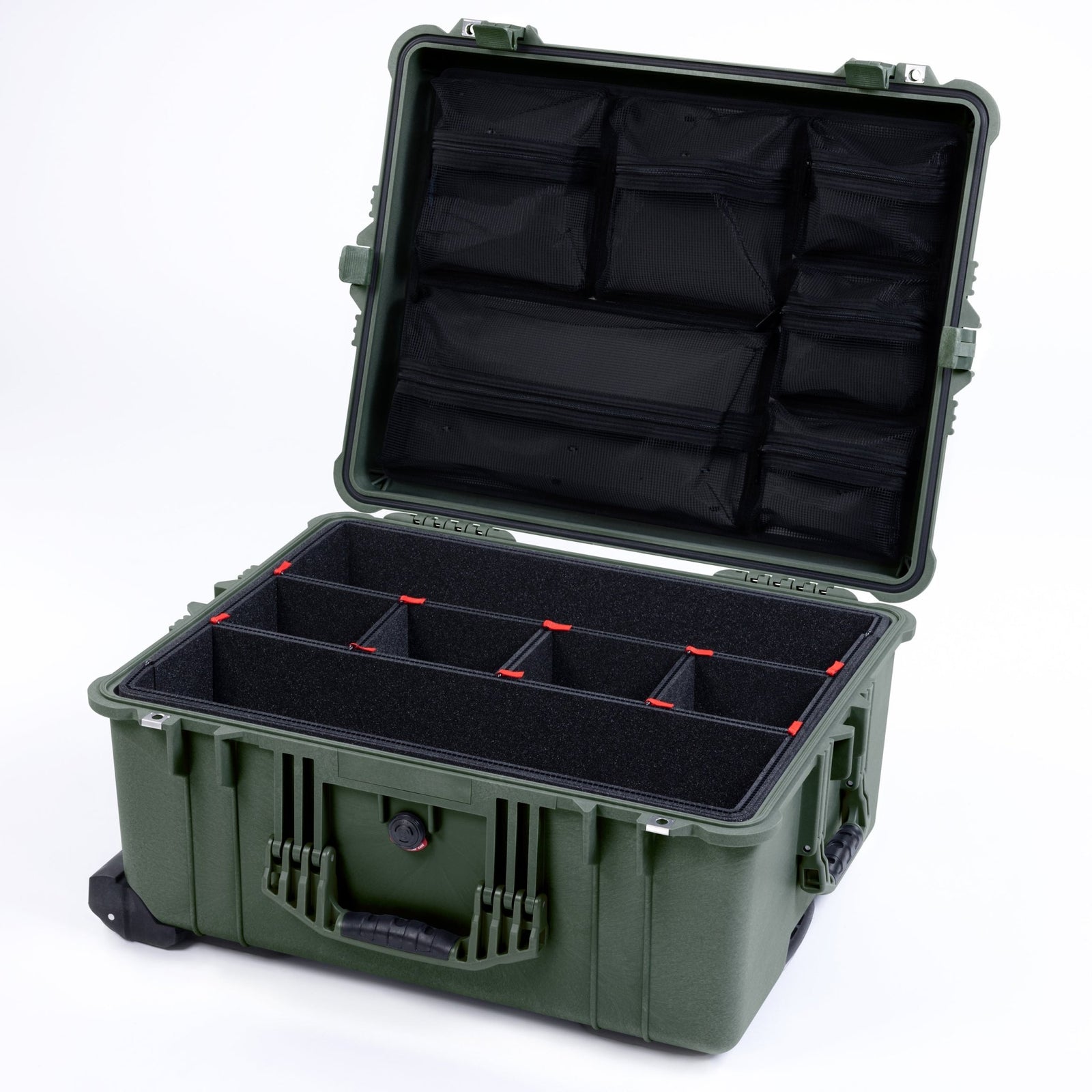 Pelican 1610 Case, OD Green - TrekPak Divider System / Mesh Lid Organizer
