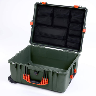 Pelican 1610 Case, OD Green with Orange Handles and Latches Mesh Lid Organizer Only ColorCase 016100-0100-130-150