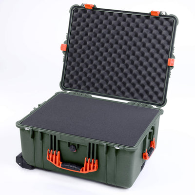 Pelican 1610 Case, OD Green with Orange Handles and Latches Pick & Pluck Foam with Convoluted Lid Foam ColorCase 016100-0001-130-150