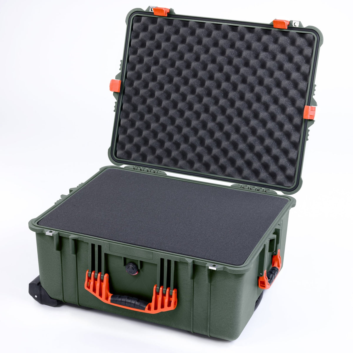 Pelican 1610 Case, OD Green with Orange Handles and Latches - Pick &amp; Pluck Foam / Lid Foam