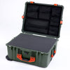 Pelican 1610 Case, OD Green with Orange Handles and Latches Pick & Pluck Foam with Mesh Lid Organizer ColorCase 016100-0101-130-150