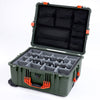 Pelican 1610 Case, OD Green with Orange Handles and Latches Gray Padded Microfiber Dividers with Mesh Lid Organizer ColorCase 016100-0170-130-150