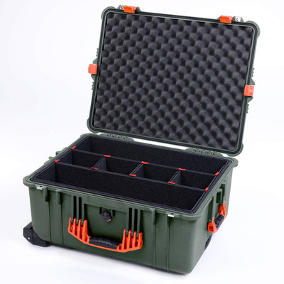 Pelican 1610 Case, OD Green with Orange Handles and Latches TrekPak Divider System with Convoluted Lid Foam ColorCase 016100-0020-130-150