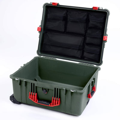 Pelican 1610 Case, OD Green with Red Handles and Latches Mesh Lid Organizer Only ColorCase 016100-0100-130-320