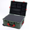 Pelican 1610 Case, OD Green with Red Handles and Latches Pick & Pluck Foam with Mesh Lid Organizer ColorCase 016100-0101-130-320