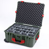Pelican 1610 Case, OD Green with Red Handles and Latches Gray Padded Microfiber Dividers with Convoluted Lid Foam ColorCase 016100-0070-130-320
