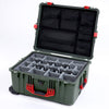 Pelican 1610 Case, OD Green with Red Handles and Latches Gray Padded Microfiber Dividers with Mesh Lid Organizer ColorCase 016100-0170-130-320
