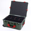 Pelican 1610 Case, OD Green with Red Handles and Latches TrekPak Divider System with Convoluted Lid Foam ColorCase 016100-0020-130-320