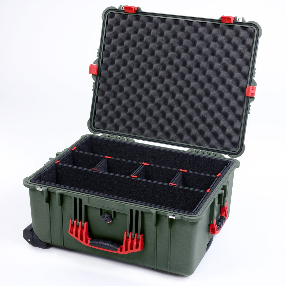Pelican 1610 Case, OD Green with Red Handles and Latches - TrekPak Divider System / Convoluted Lid Foam