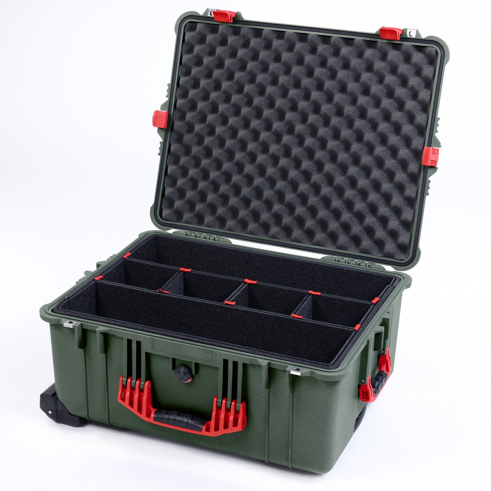 Pelican 1610 Case, OD Green with Red Handles and Latches - TrekPak Divider System / Convoluted Lid Foam