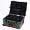Pelican 1610 Case, OD Green with Red Handles and Latches TrekPak Divider System with Mesh Lid Organizer ColorCase 016100-0120-130-320